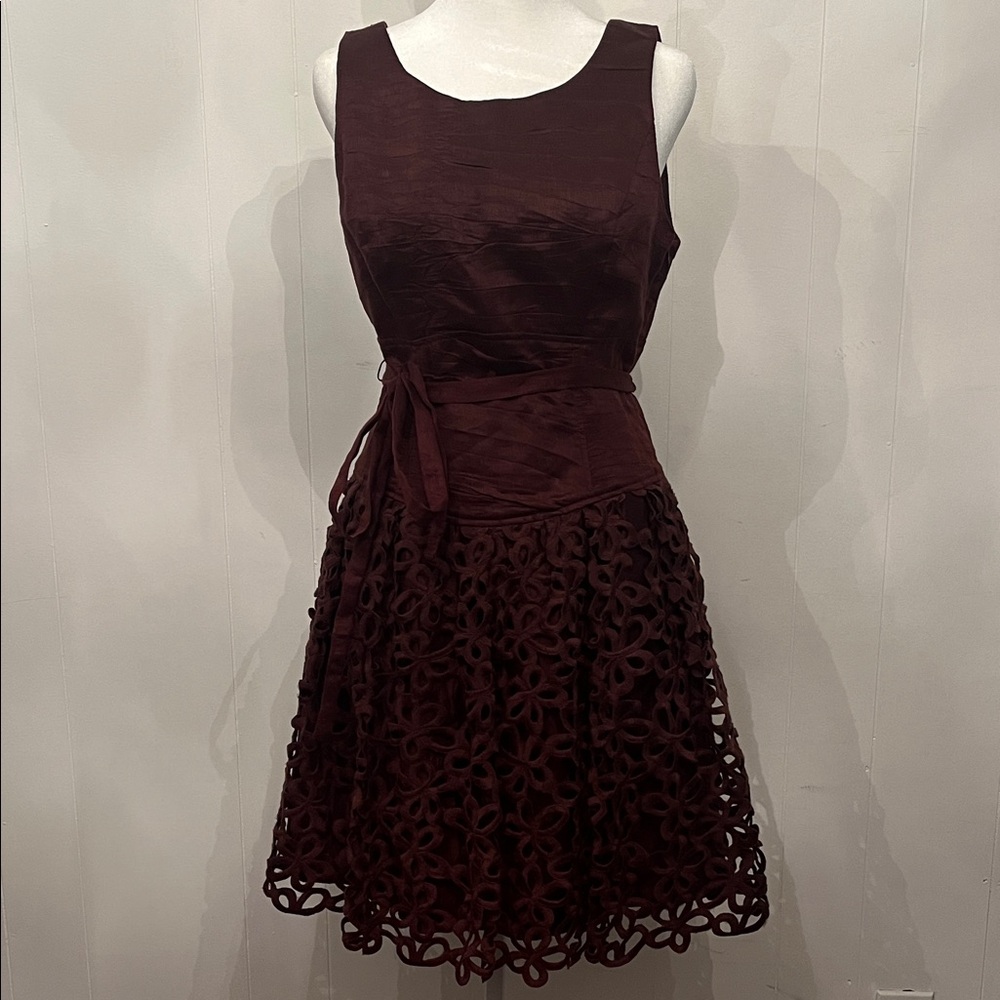 Robert Rodriguez Brown Sleeveless Lace-Overlay Mini Dress